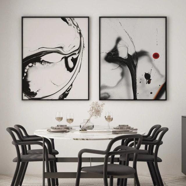 Duo Quadros Abstratos Branco e Preto