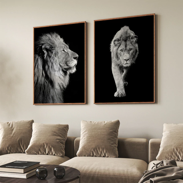 Duo Quadros Leão Branco e Preto