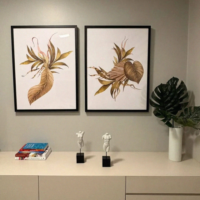 Kit 2 Quadros Golden Flowers