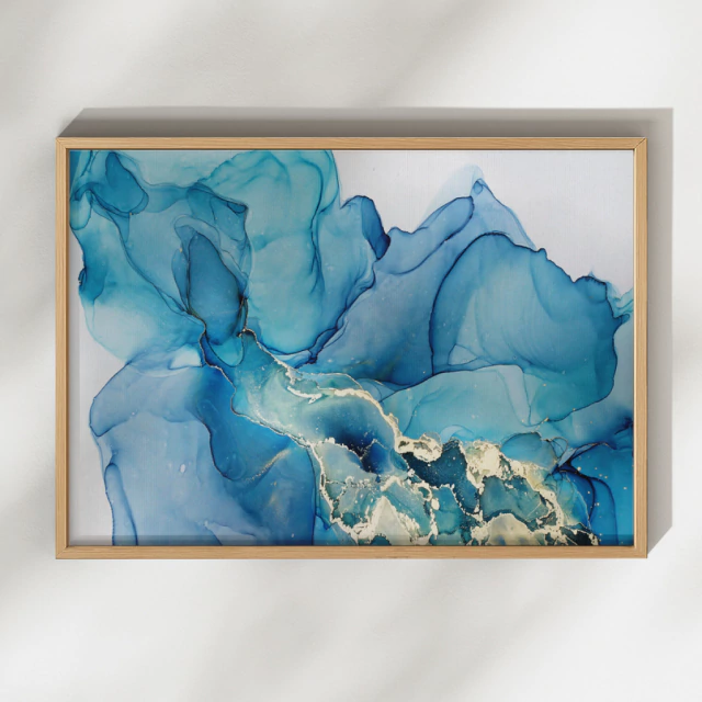 Quadro Abstrato Azul, Verde e Dourado