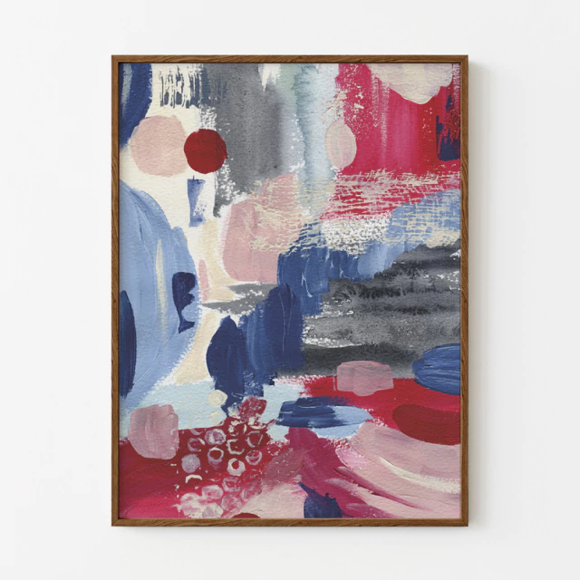 Quadro Abstrato Salpicos Azul e Fúcsia