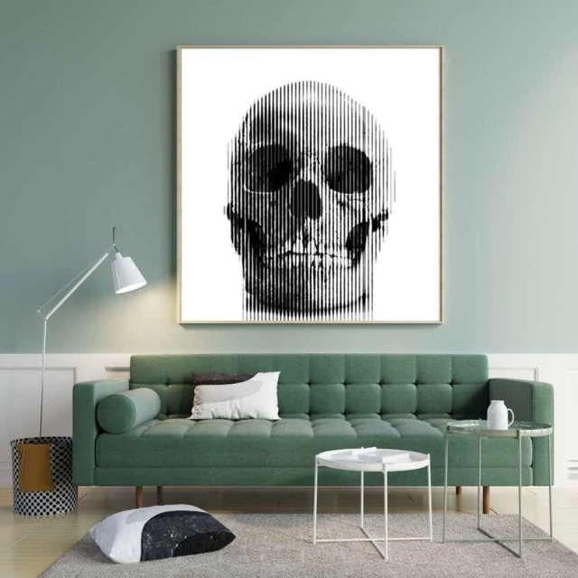 Quadro Caveira Branco e Preto XXVI