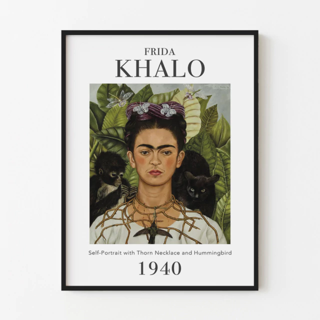 Quadro Self-Portrait with Thorn Necklace and Hummingbird, by Frida Kahlo